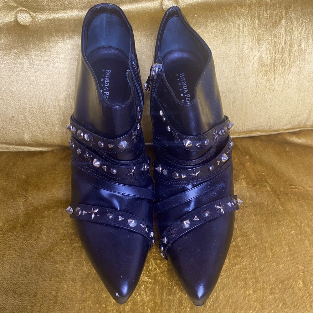 Patrizia Pepe Firenze Black Leather Stud Boots 40